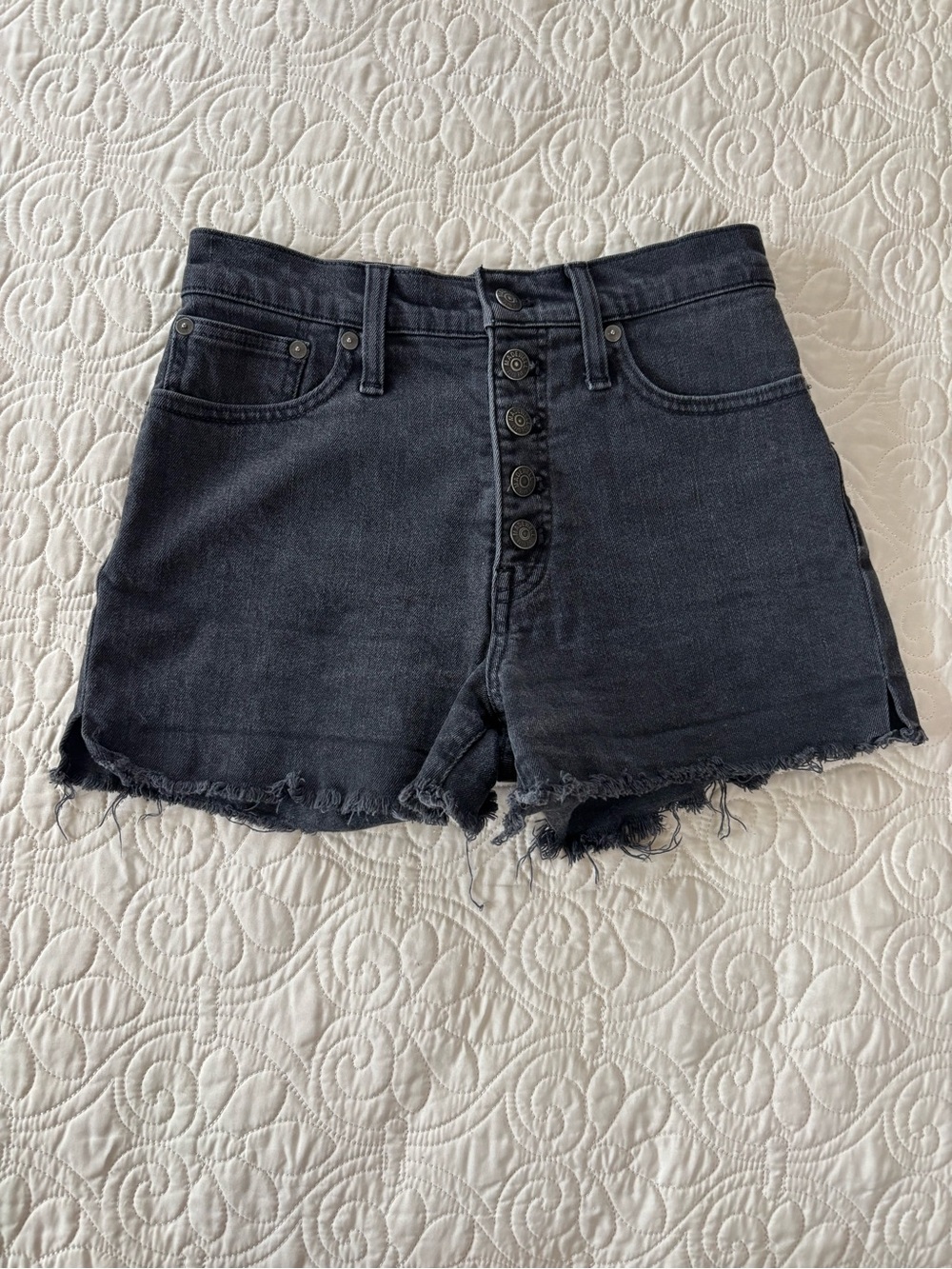 Madewell Black High-Rise Button-Fly Denim Shorts With Frayed Hem
